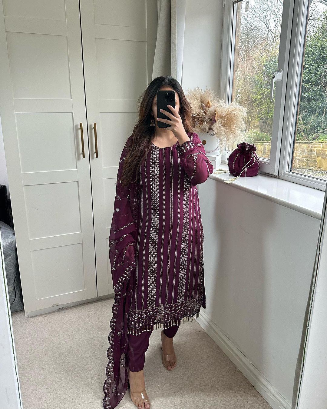 Fabulous Embroidery Sequence Wine Color Salwar Suit