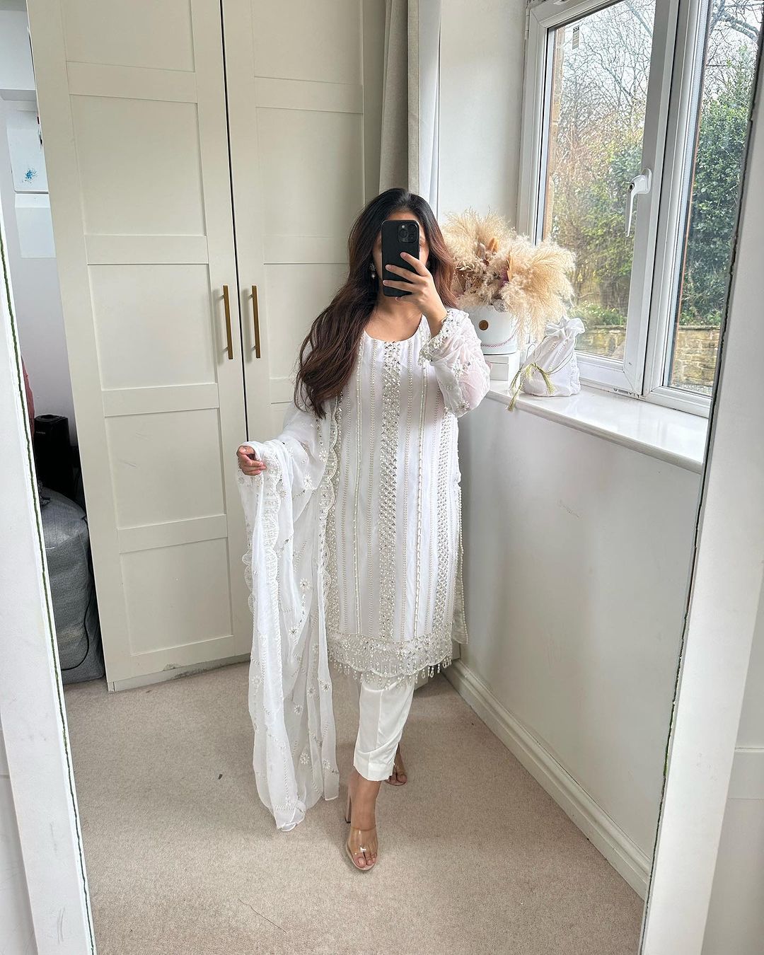 Fabulous Embroidery Sequence White Color Salwar Suit