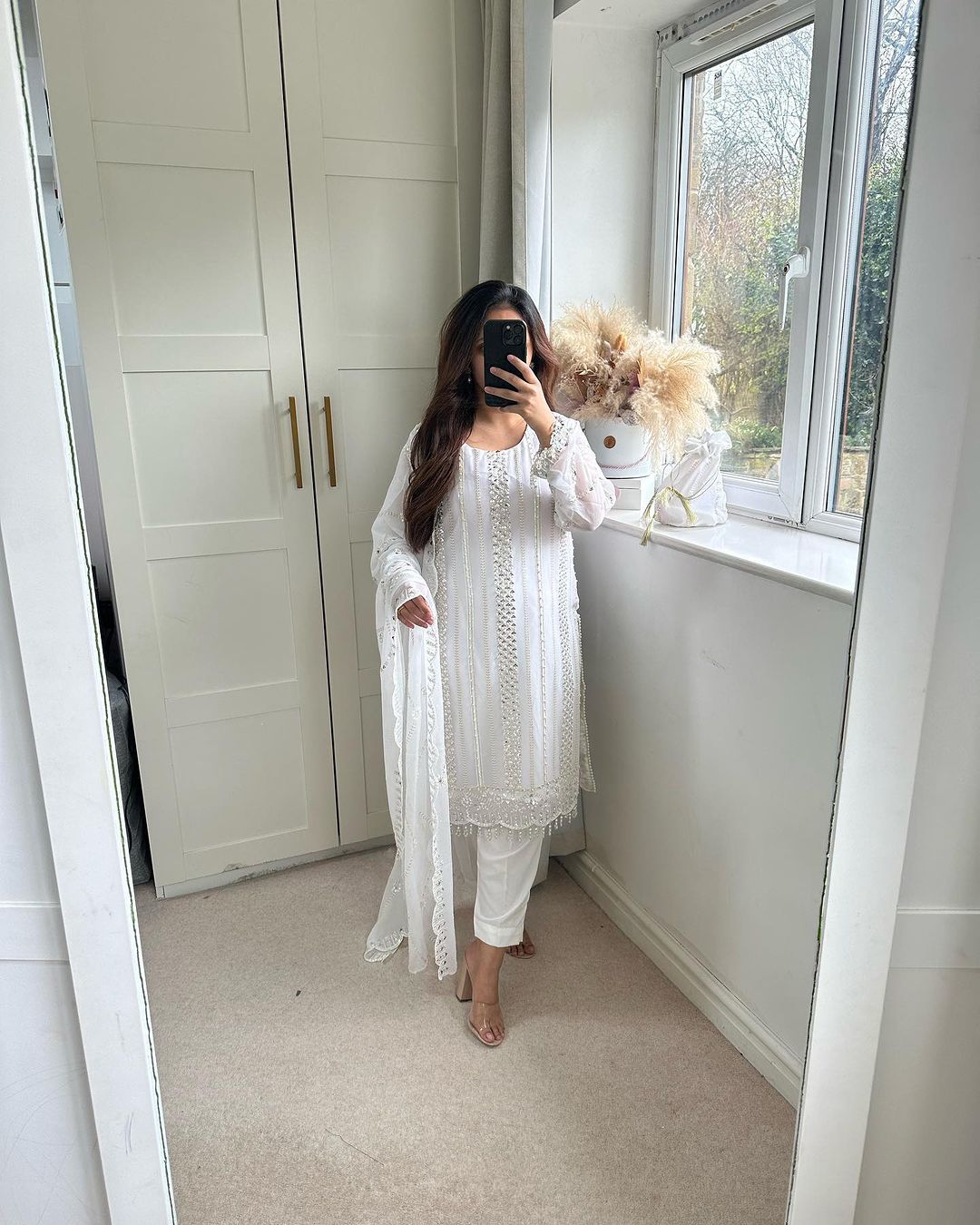 Fabulous Embroidery Sequence White Color Salwar Suit