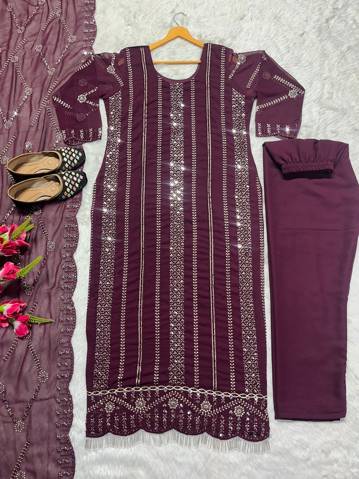 Fabulous Embroidery Sequence Wine Color Salwar Suit