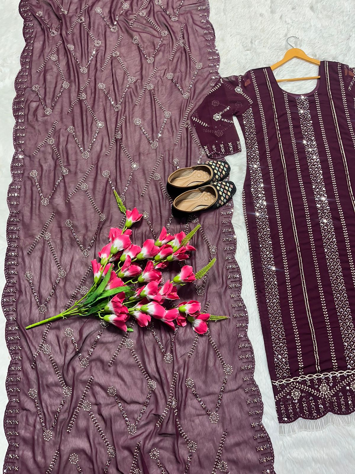 Fabulous Embroidery Sequence Wine Color Salwar Suit