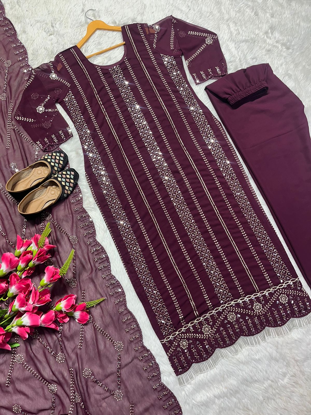 Fabulous Embroidery Sequence Wine Color Salwar Suit