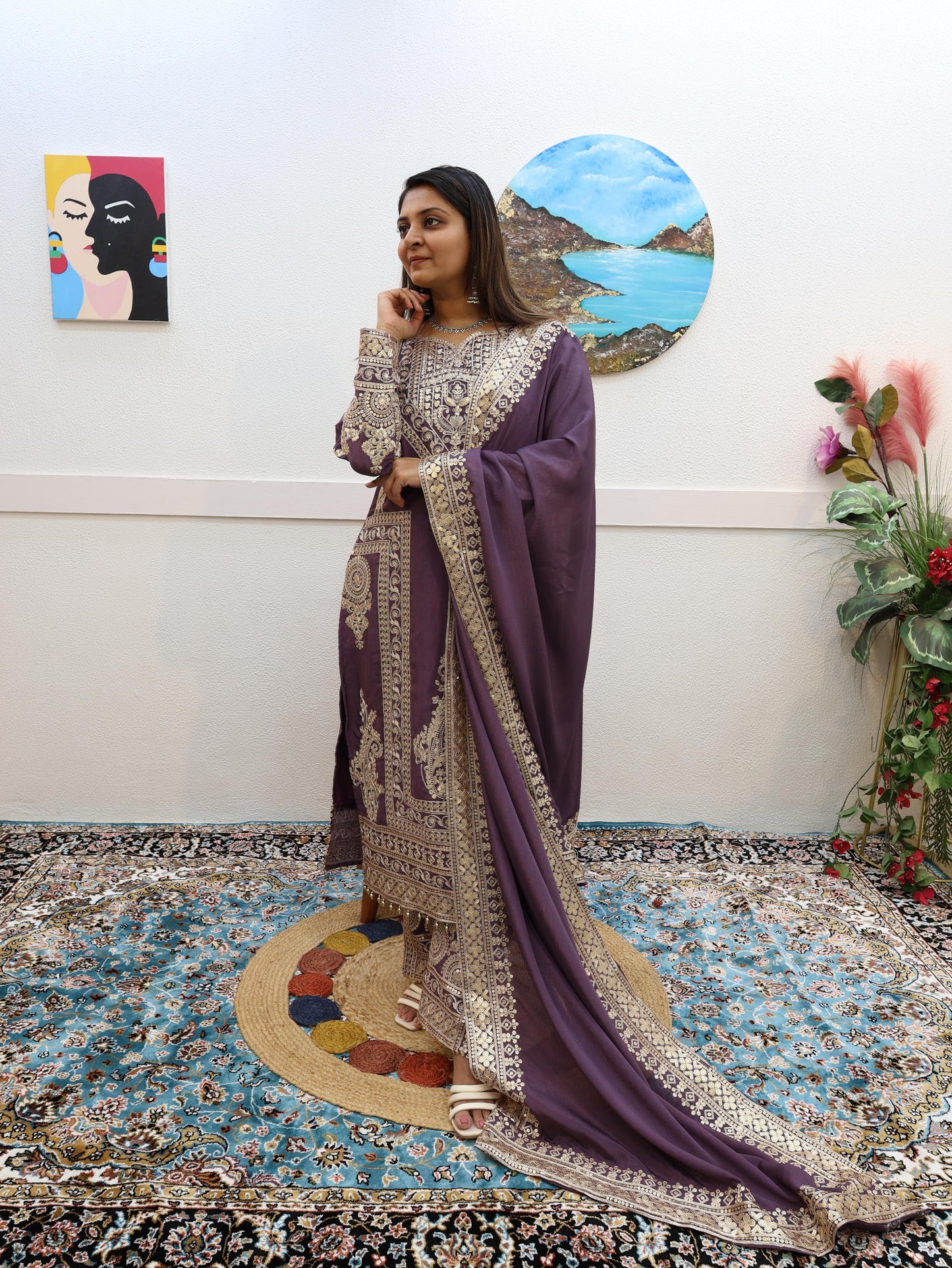 Dusty Purple Color Embroidery Work Stylish Salwar Suit