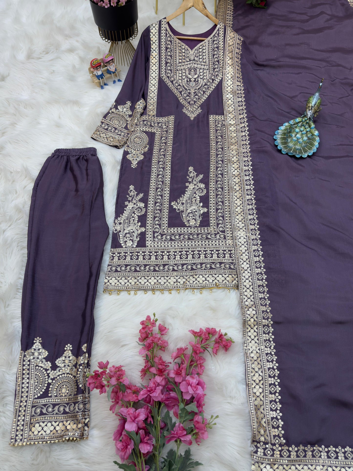 Dusty Purple Color Embroidery Work Stylish Salwar Suit