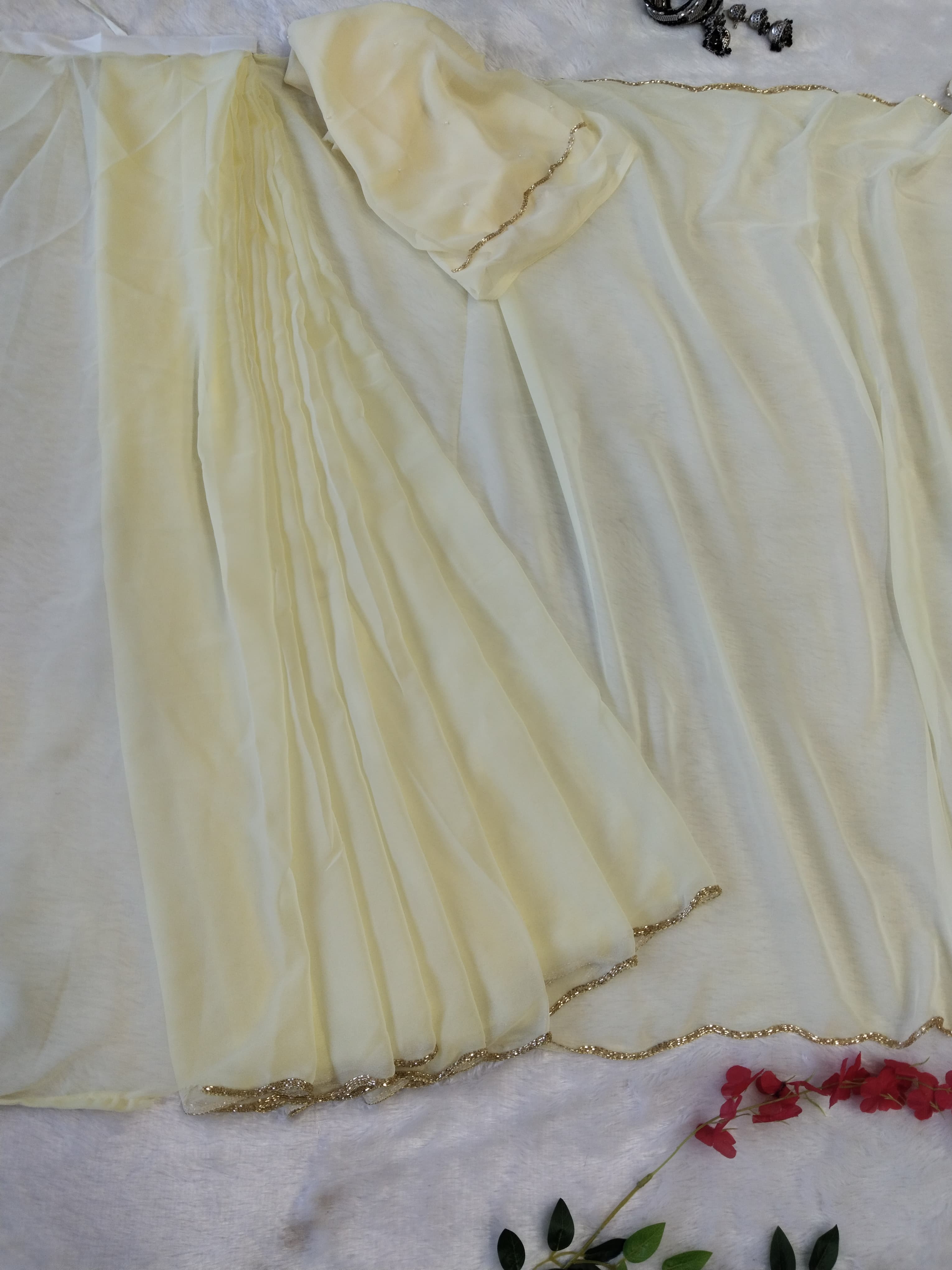 Outstanding Ready To Wear Yellow Color Handwork Border Saree