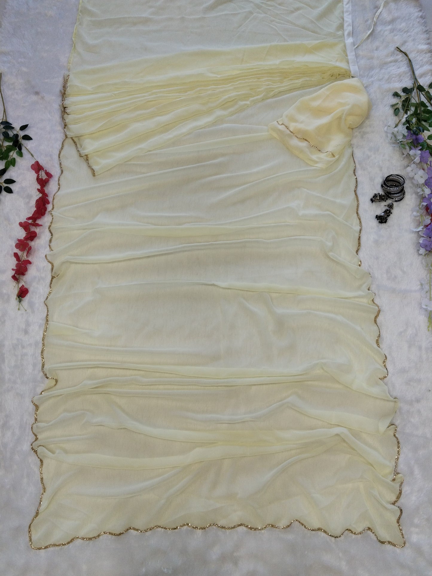 Outstanding Ready To Wear Yellow Color Handwork Border Saree