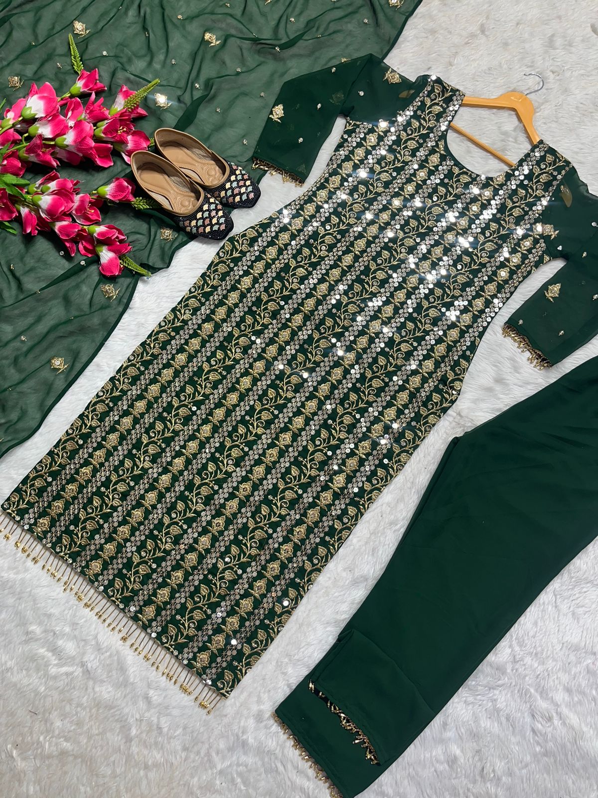 Fabulous Green Color Embroidery Work Salwar Suit