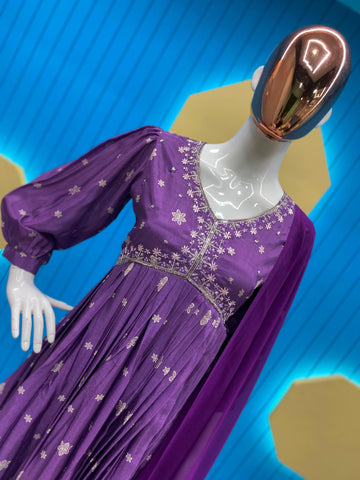 Trendy Purple Color Sequence Work Printed Aliya Cut Suit