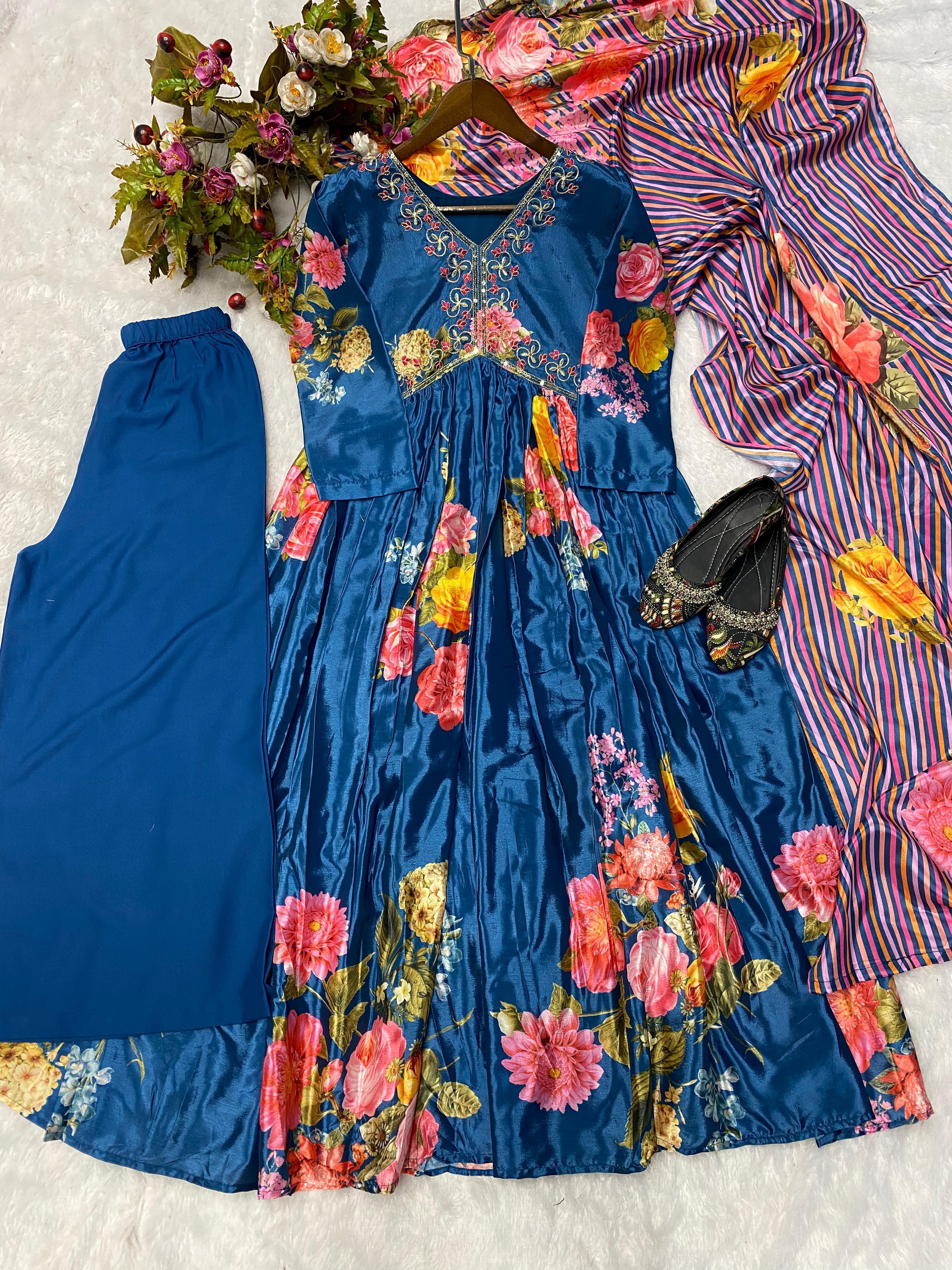 Trendy Work With Print Blue Color Aliya Cut Suit