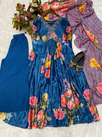 Trendy Work With Print Blue Color Aliya Cut Suit