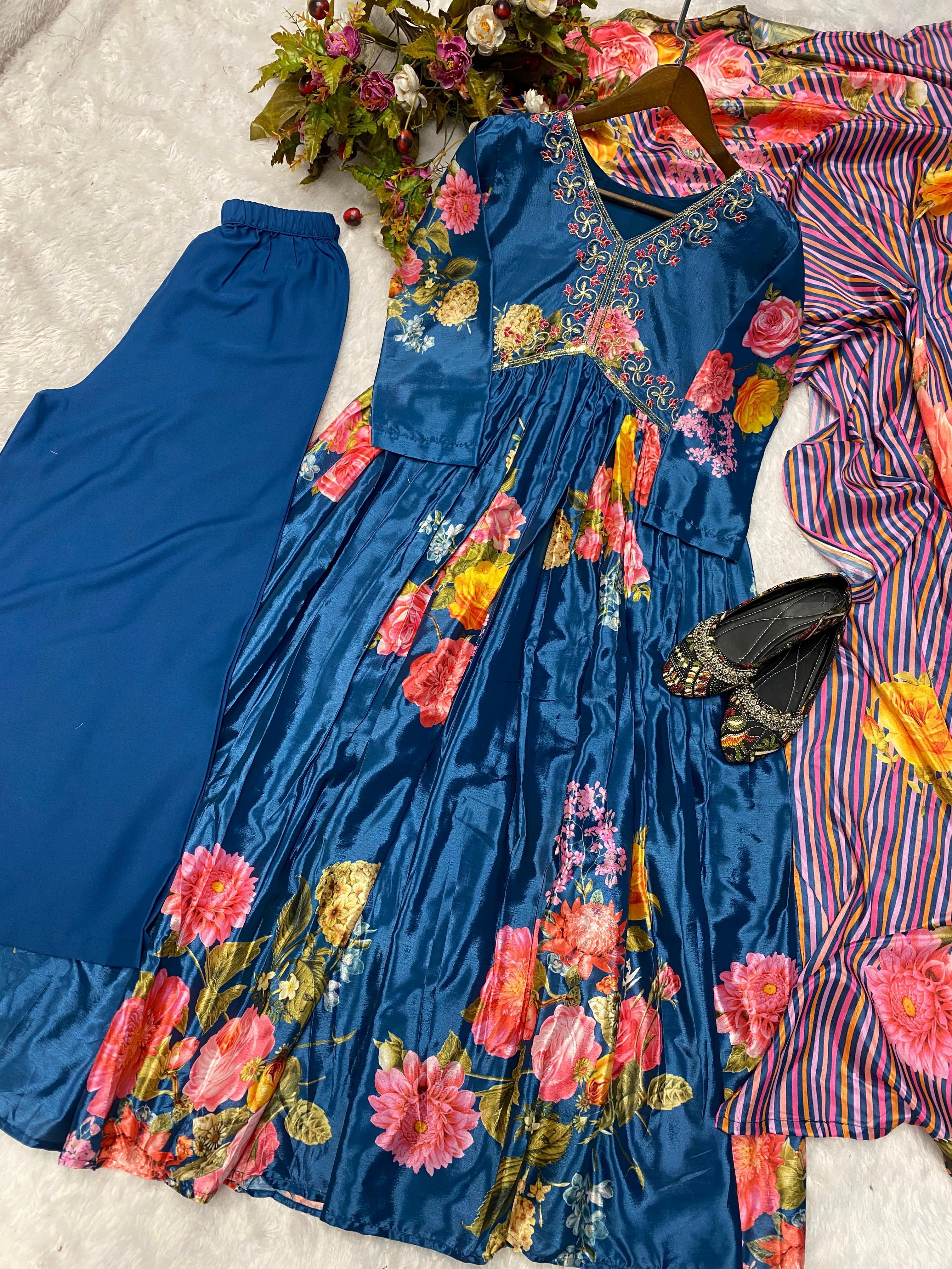 Trendy Work With Print Blue Color Aliya Cut Suit
