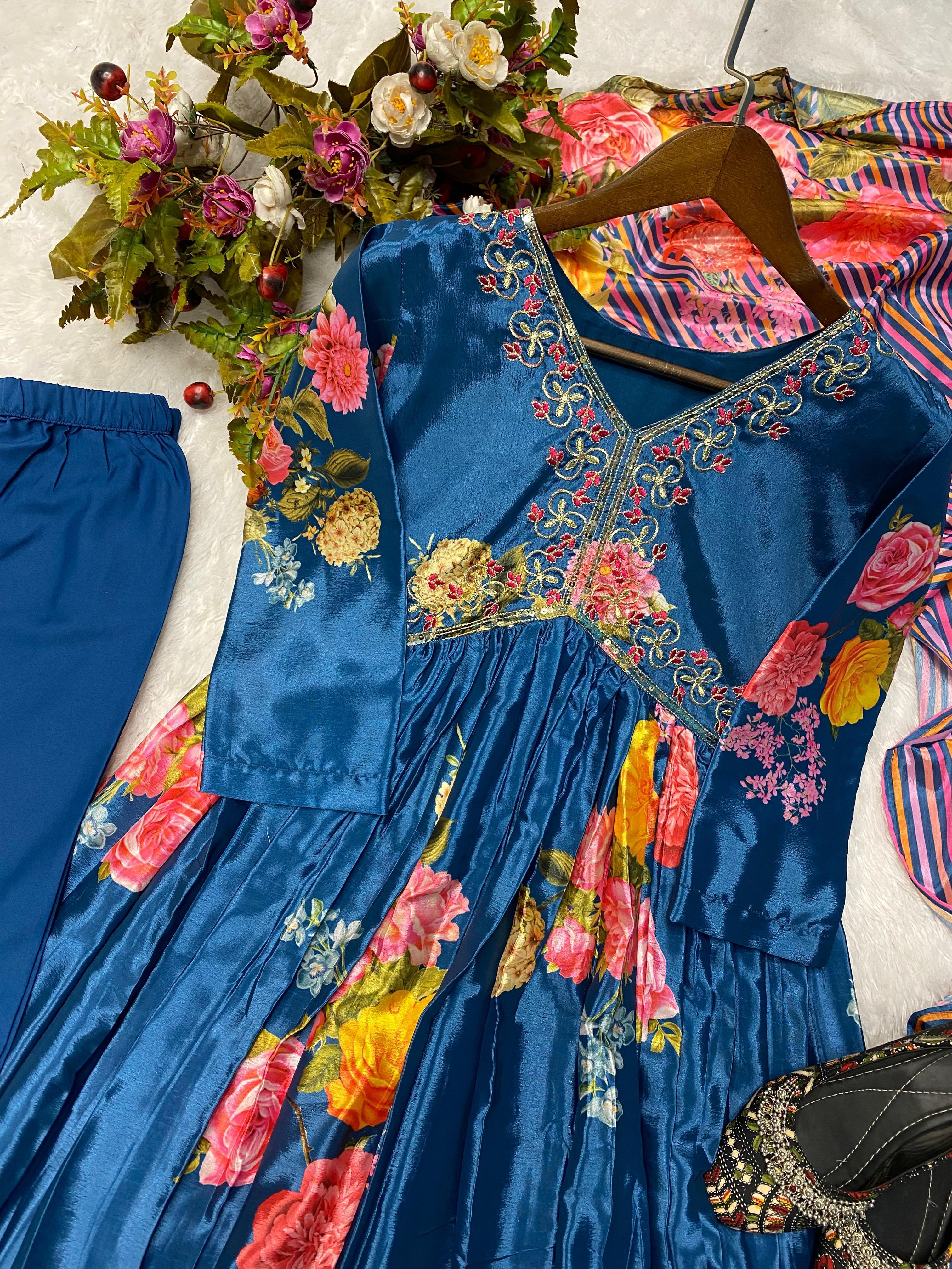Trendy Work With Print Blue Color Aliya Cut Suit