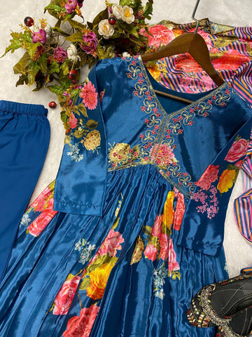 Trendy Work With Print Blue Color Aliya Cut Suit