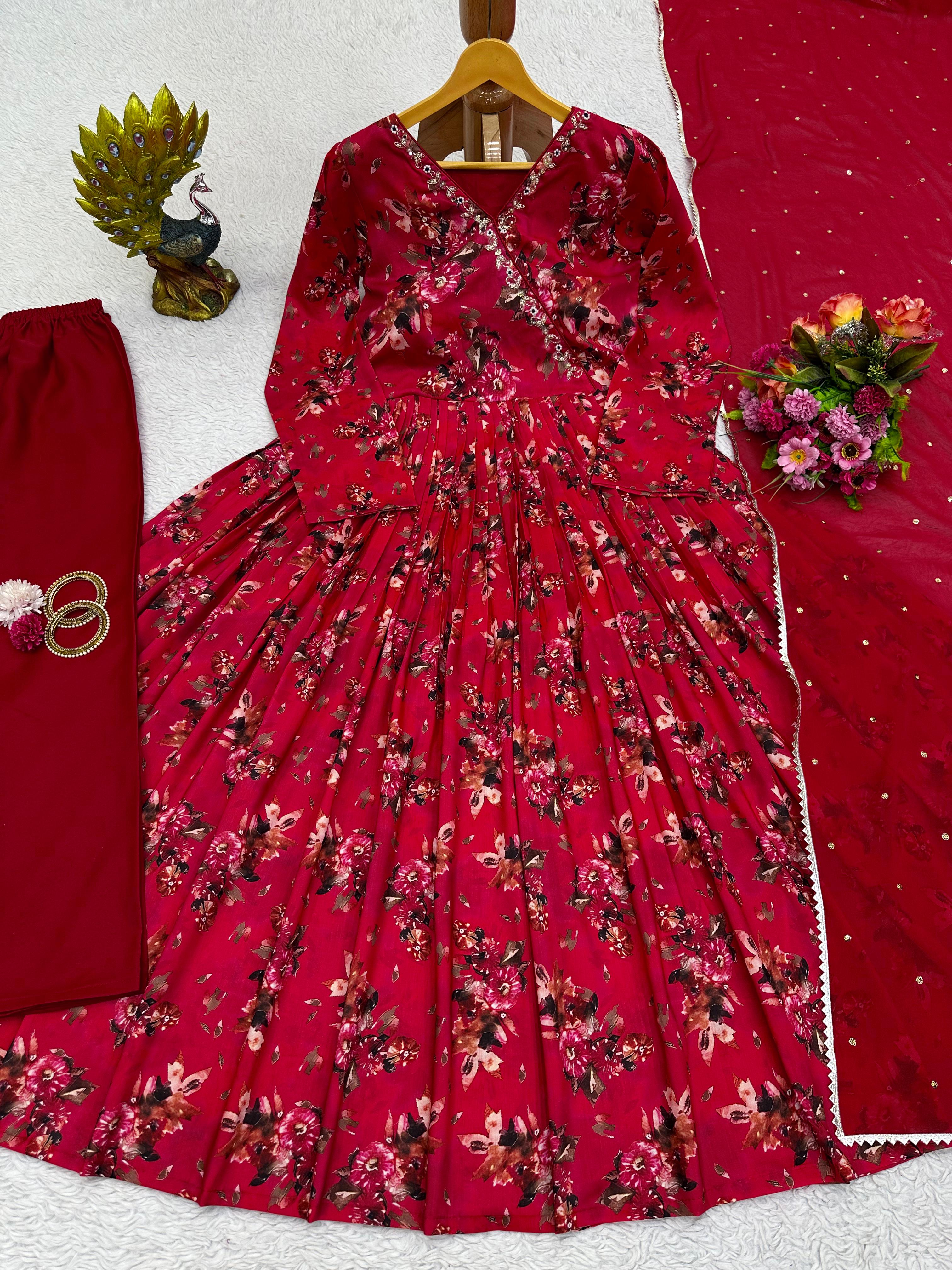 Eye Catching Maroon Hand Work Kurti Set