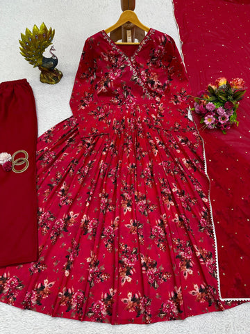 Eye Catching Maroon Hand Work Kurti Set
