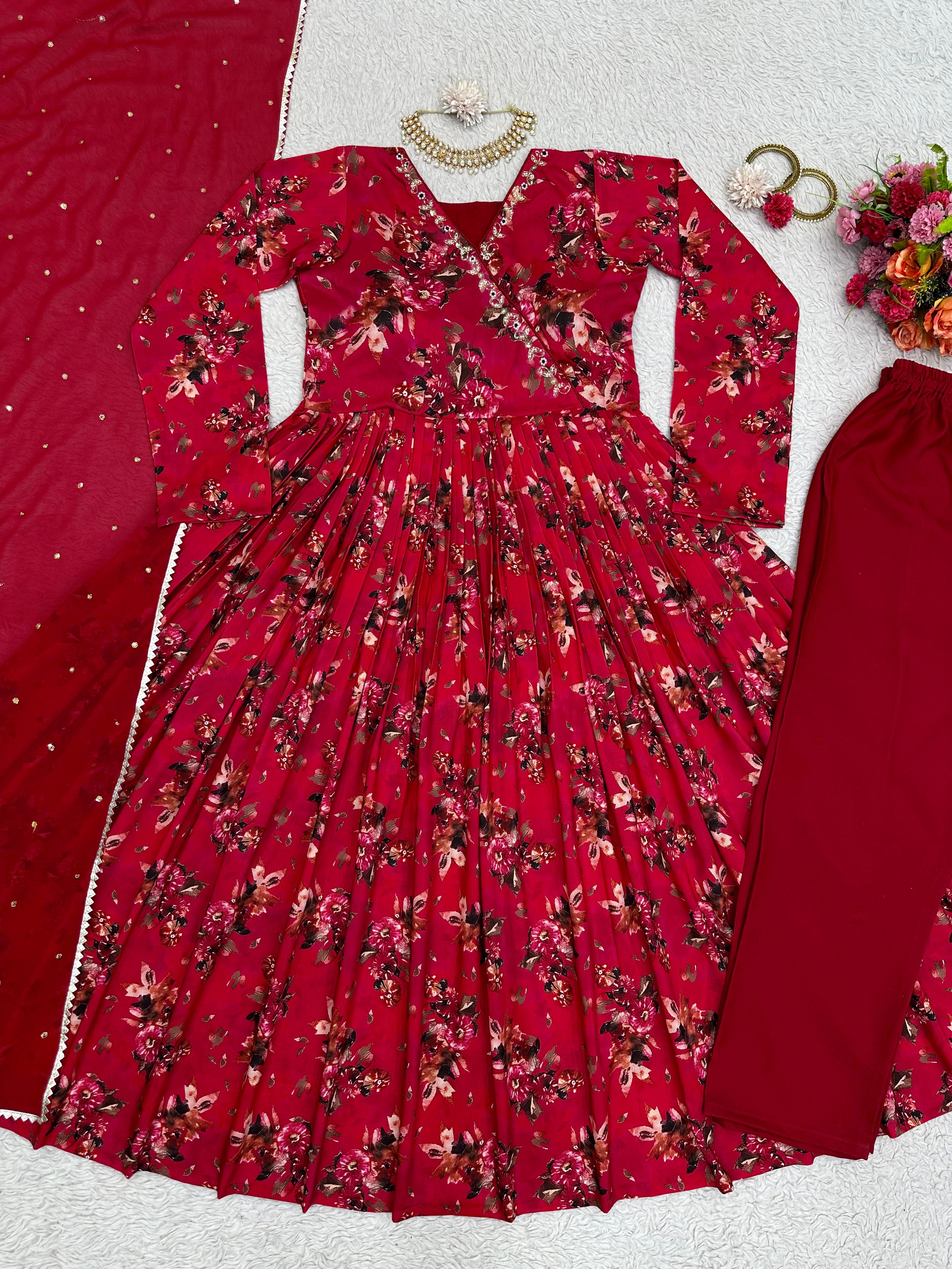 Eye Catching Maroon Hand Work Kurti Set