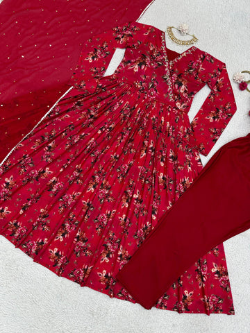 Eye Catching Maroon Hand Work Kurti Set