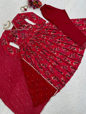 Eye Catching Maroon Hand Work Kurti Set