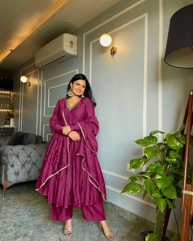 Stunning Dark Pink Color Crushed Anarkali Suit