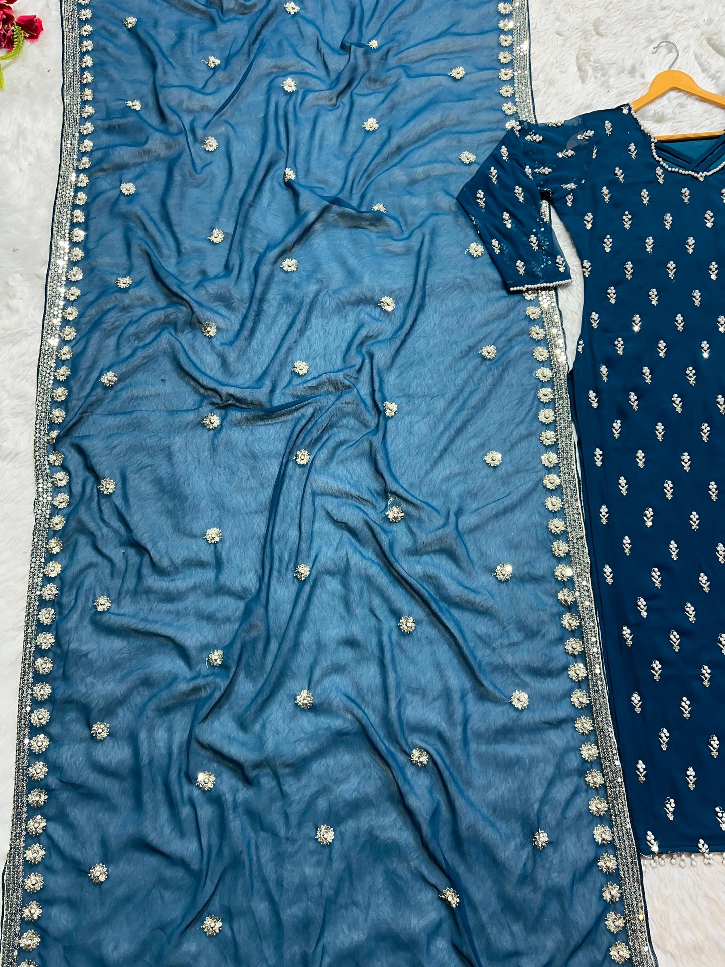 Sequence Embroidery Work Work Blue Color Salwar Suit
