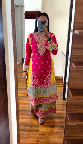 Festive Wear Pink Color Heavy Work Sharara Suit