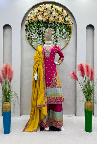 Festive Wear Pink Color Heavy Work Sharara Suit