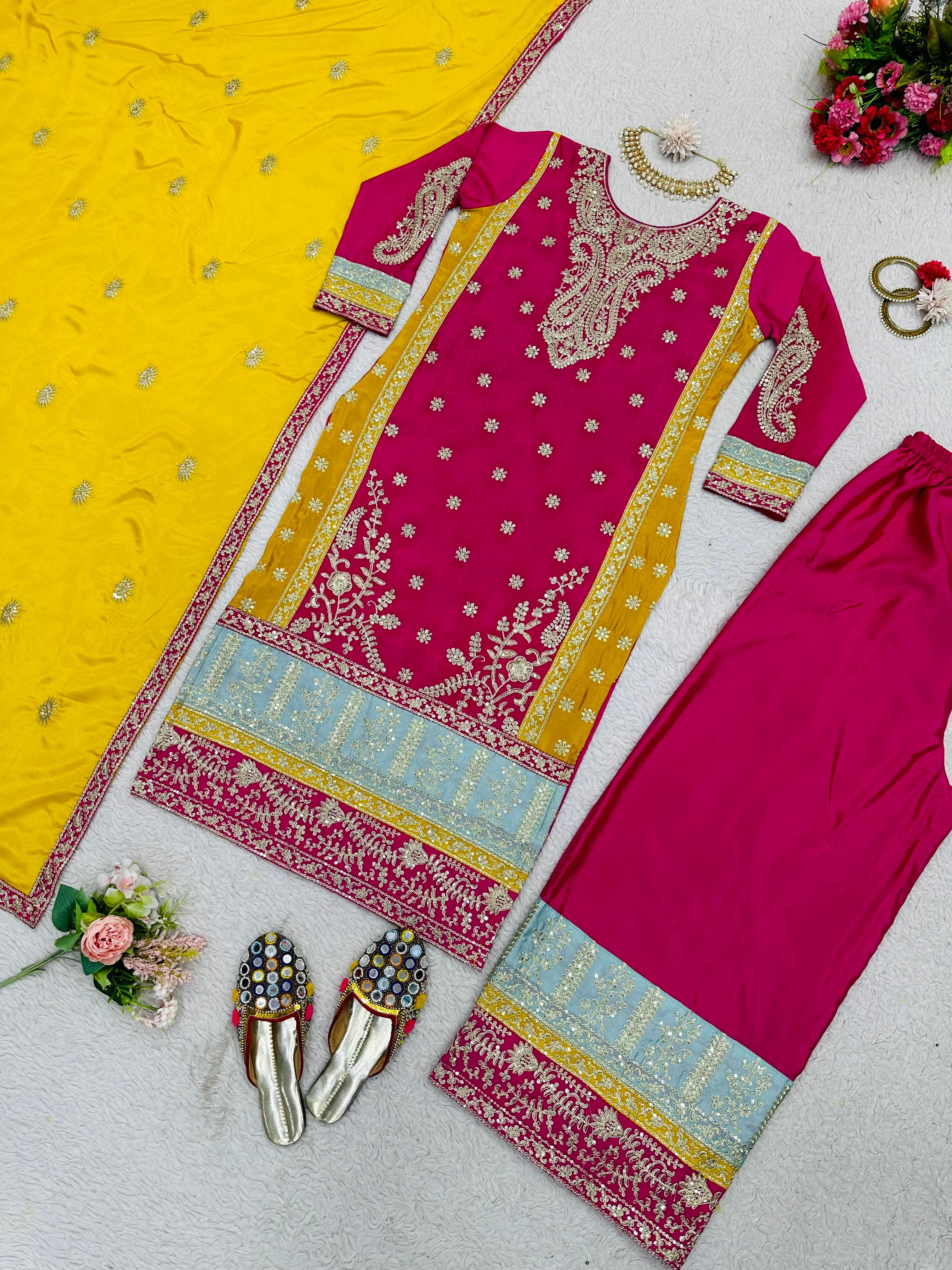 Festive Wear Pink Color Heavy Work Sharara Suit