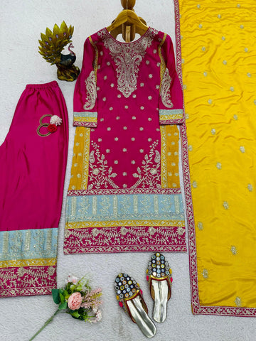 Festive Wear Pink Color Heavy Work Sharara Suit