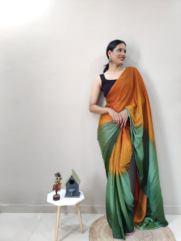 Stylish Mustard With Green Shade Ready To Wear Saree