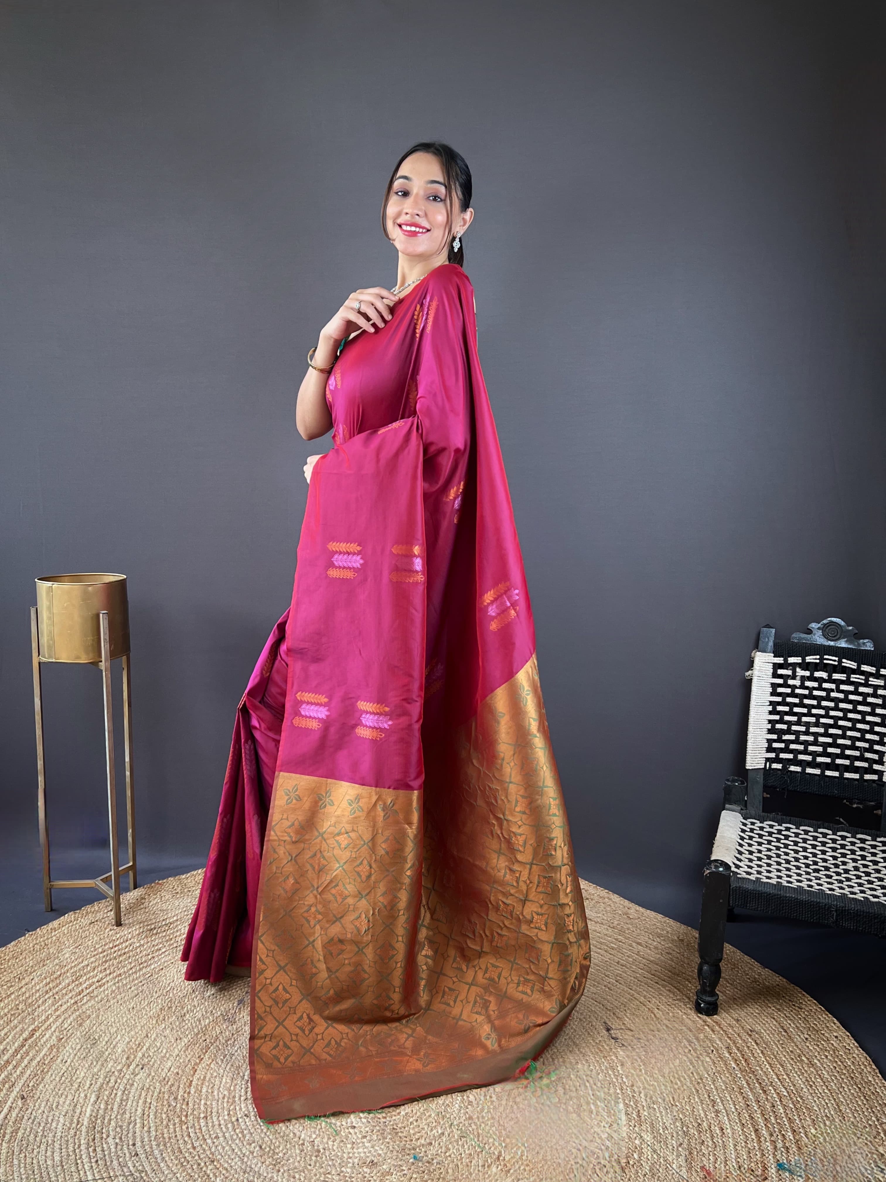 Copper Weaving Border And Pallu Wine Color Saree