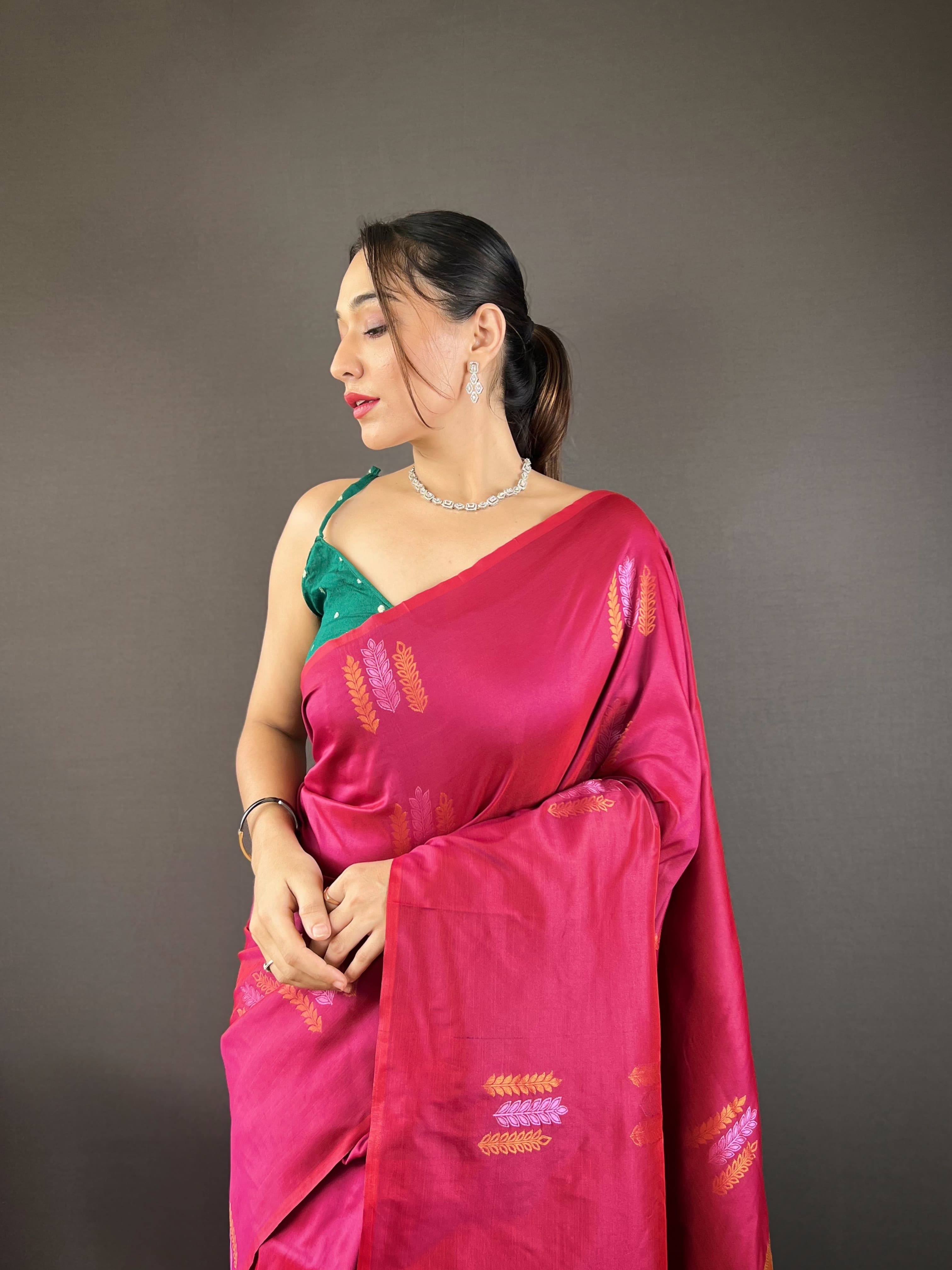 Copper Weaving Border And Pallu Wine Color Saree