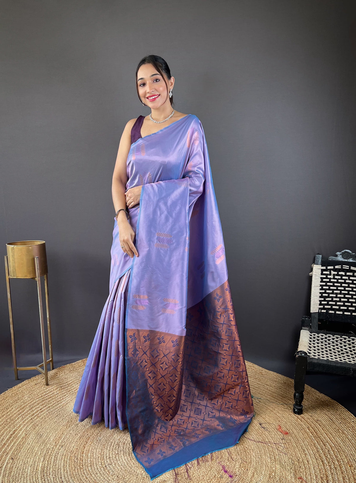 Copper Weaving Border And Pallu Lavender Color Saree