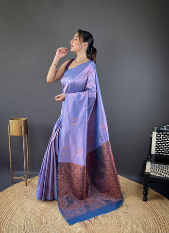 Copper Weaving Border And Pallu Lavender Color Saree