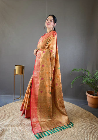 Captivating Mustard Color Organza Tissue Silk Saree