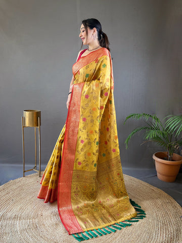 Captivating Yellow Color Organza Tissue Silk Saree