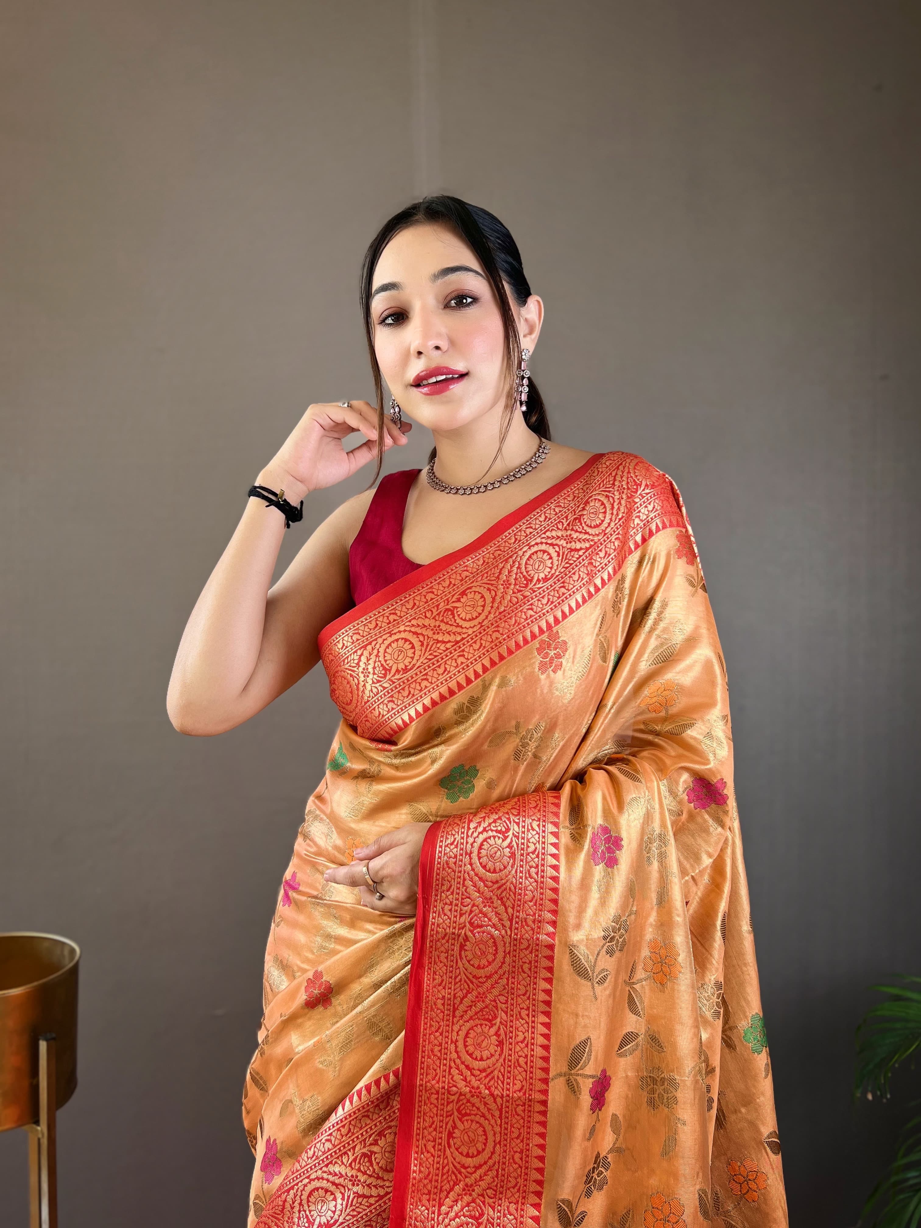 Captivating Mustard Color Organza Tissue Silk Saree