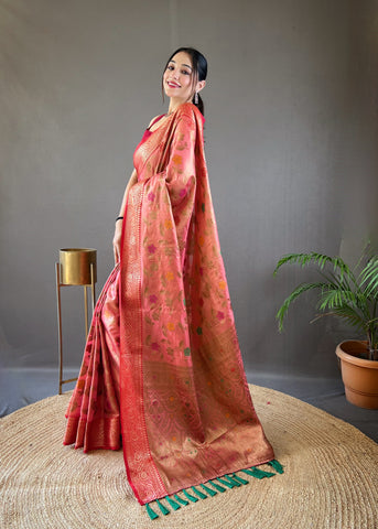 Captivating Pink Color Organza Tissue Silk Saree