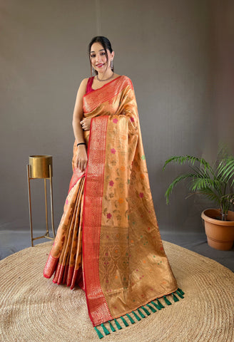 Captivating Mustard Color Organza Tissue Silk Saree