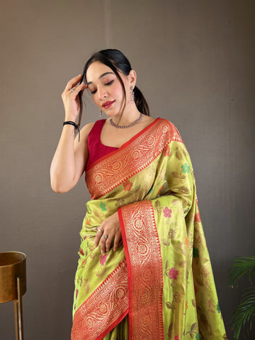 Captivating Green Color Organza Tissue Silk Saree