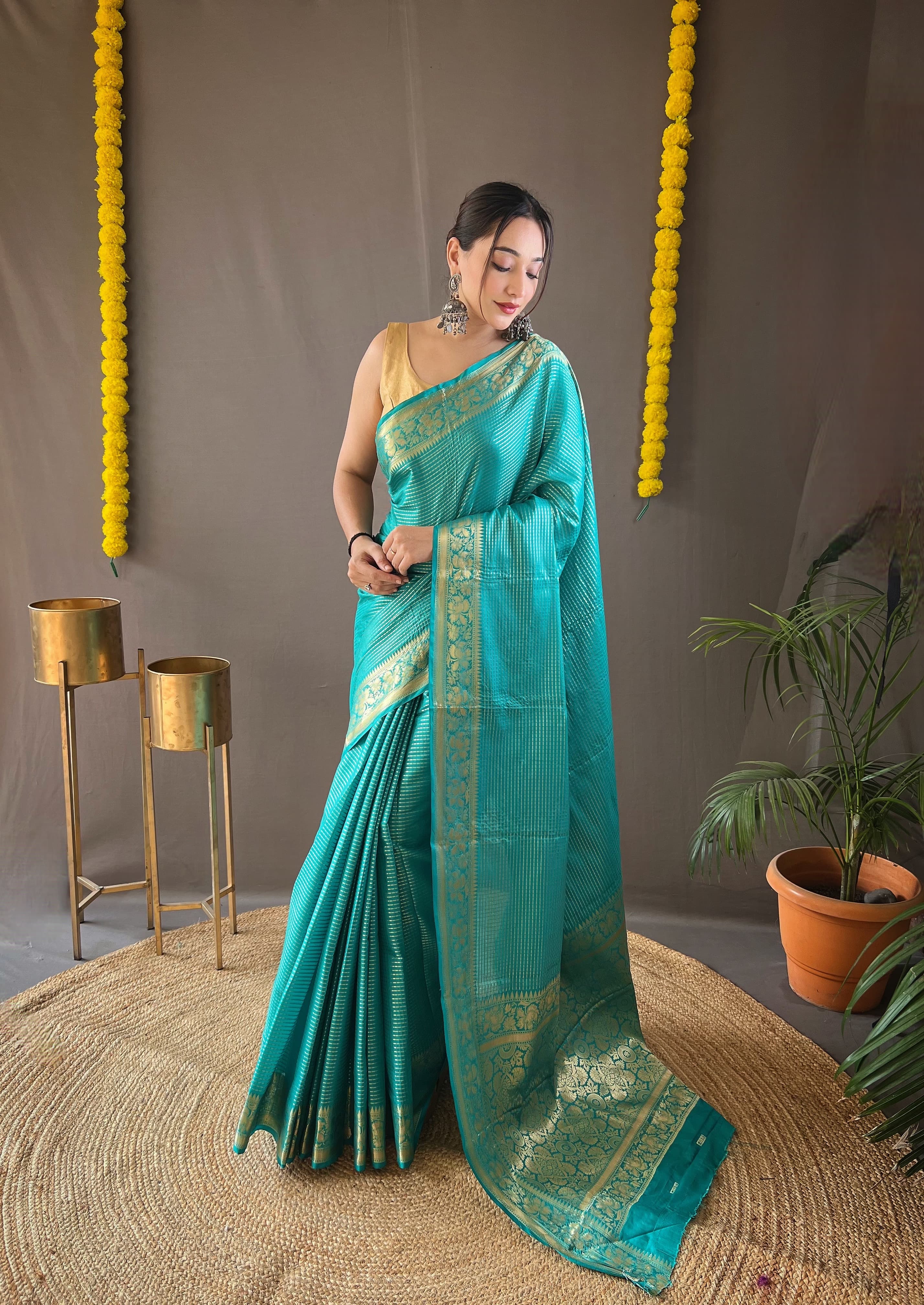 Function Wear Rich Pallu Aqua Blue Weaving Saree