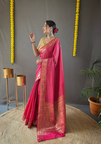 Function Wear Rich Pallu Pink Weaving Saree