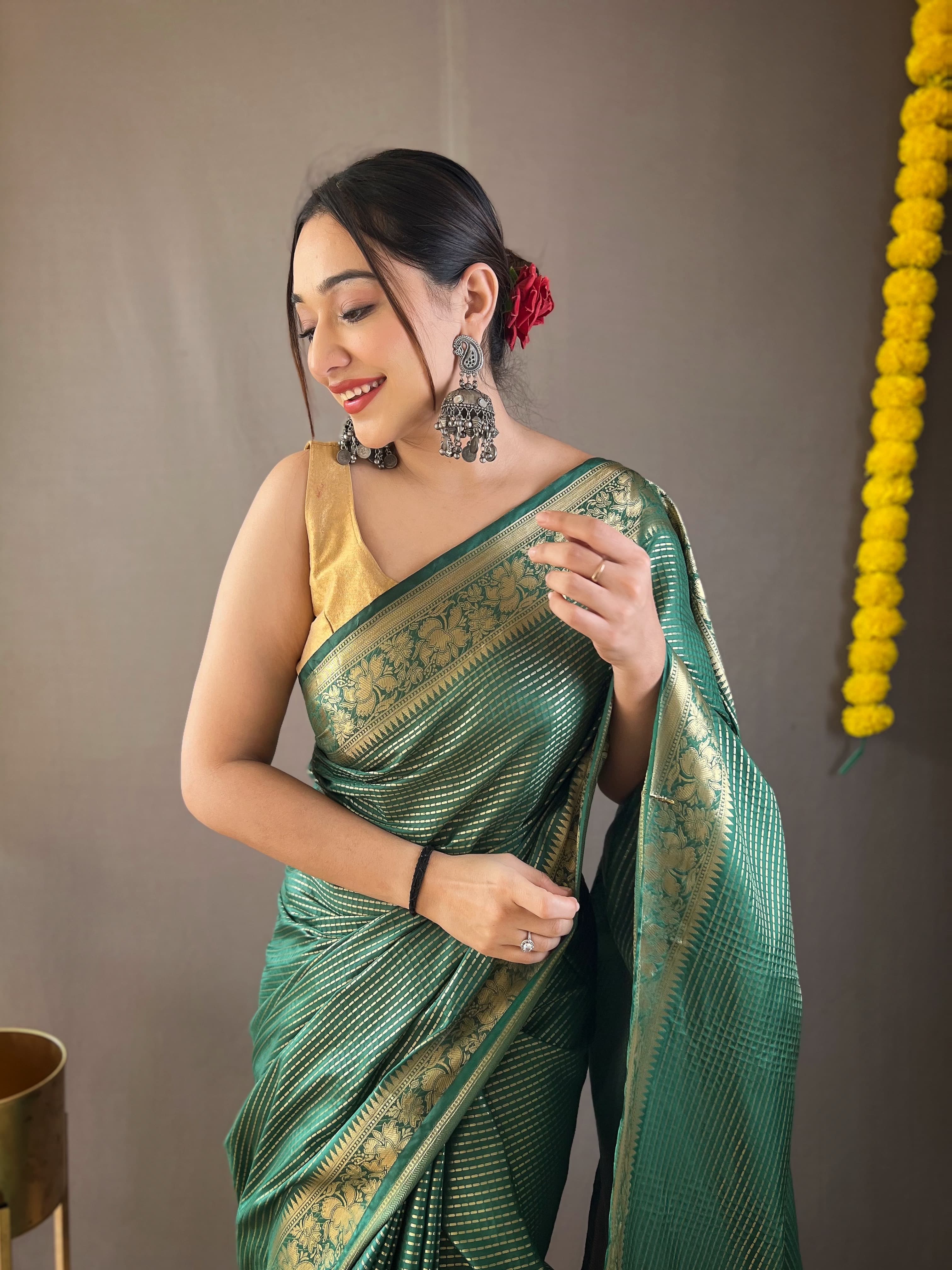 Function Wear Rich Pallu Green Weaving Saree