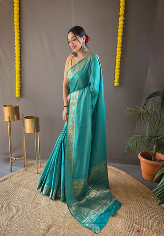 Function Wear Rich Pallu Aqua Blue Weaving Saree