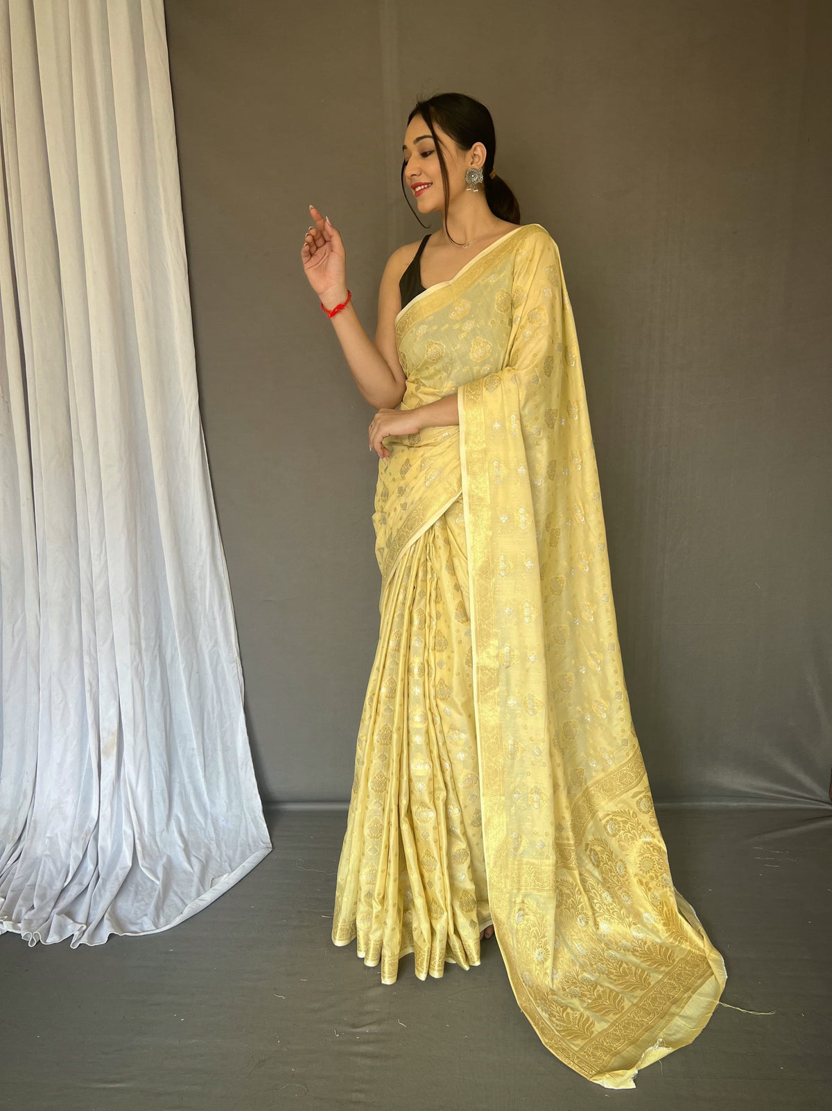 Soft Silk Gold And Silver Design Yellow Saree