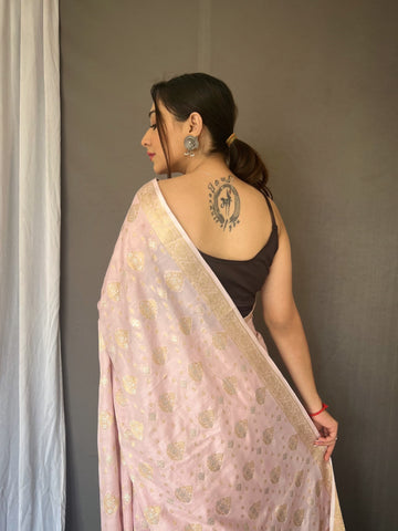 Soft Silk Gold And Silver Design Light Pink Saree