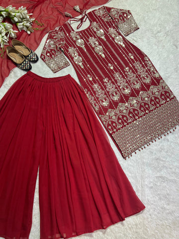 Party Wear Heavy Georgette With Heavy 5mm Embroidery Sequence Work Plazzo Suit