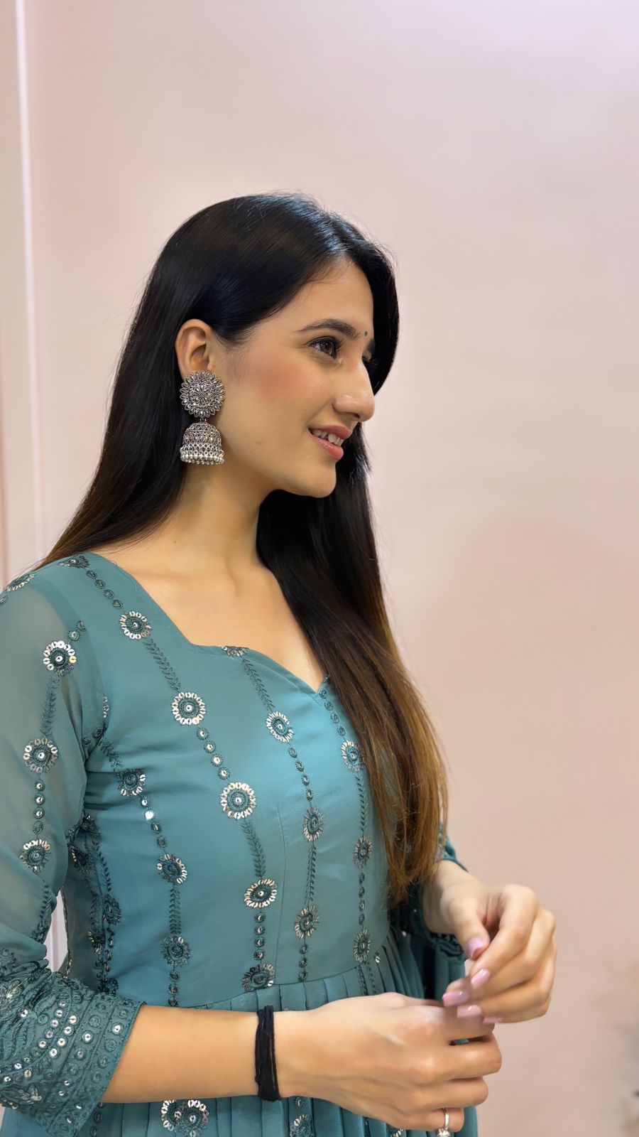 Unique Sequence Work Blue Color Georgette Anarkali Designer Gown