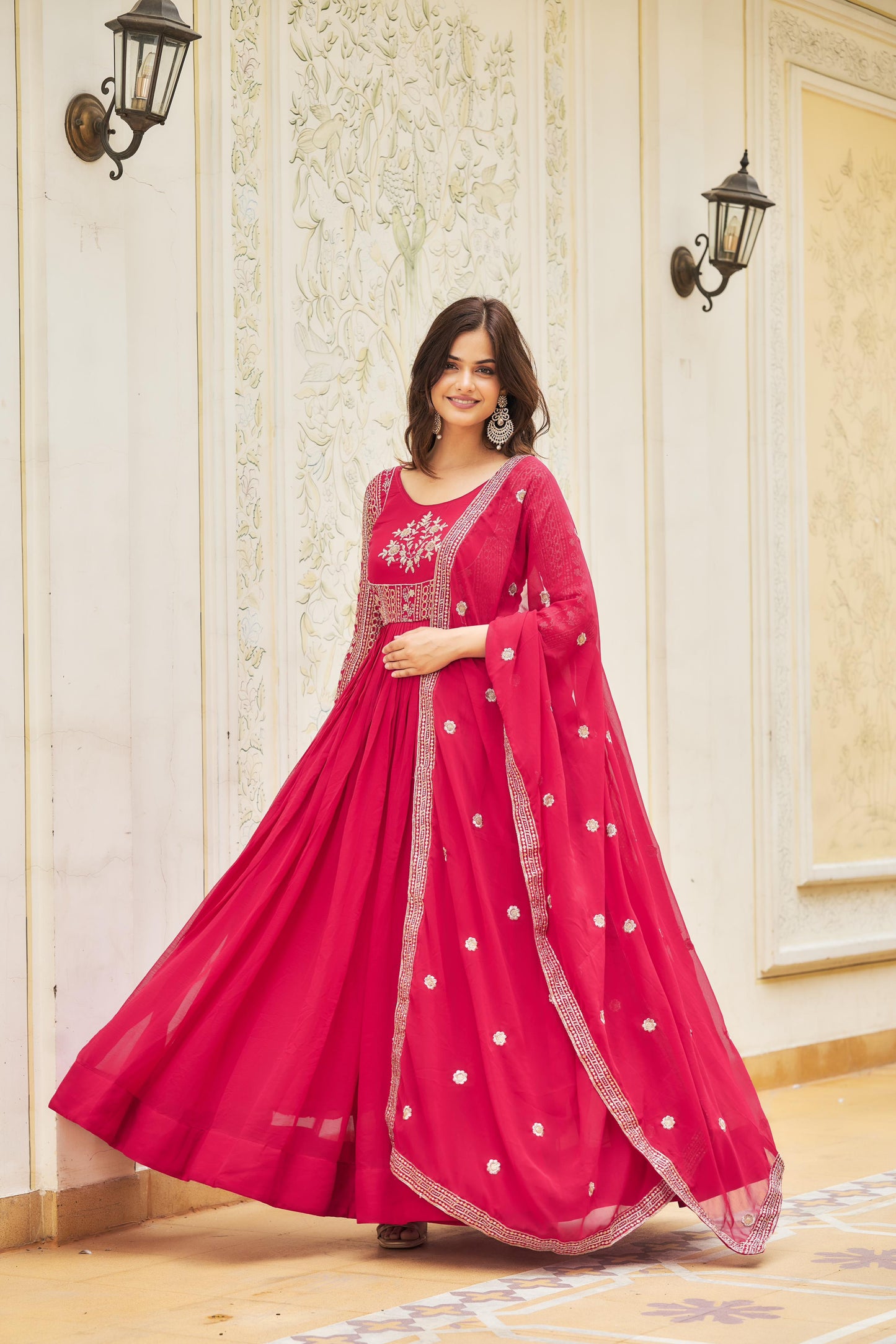 Engagement Wear Pink Color Georgette Heavy sequence Embroidery Work Designer Gown
