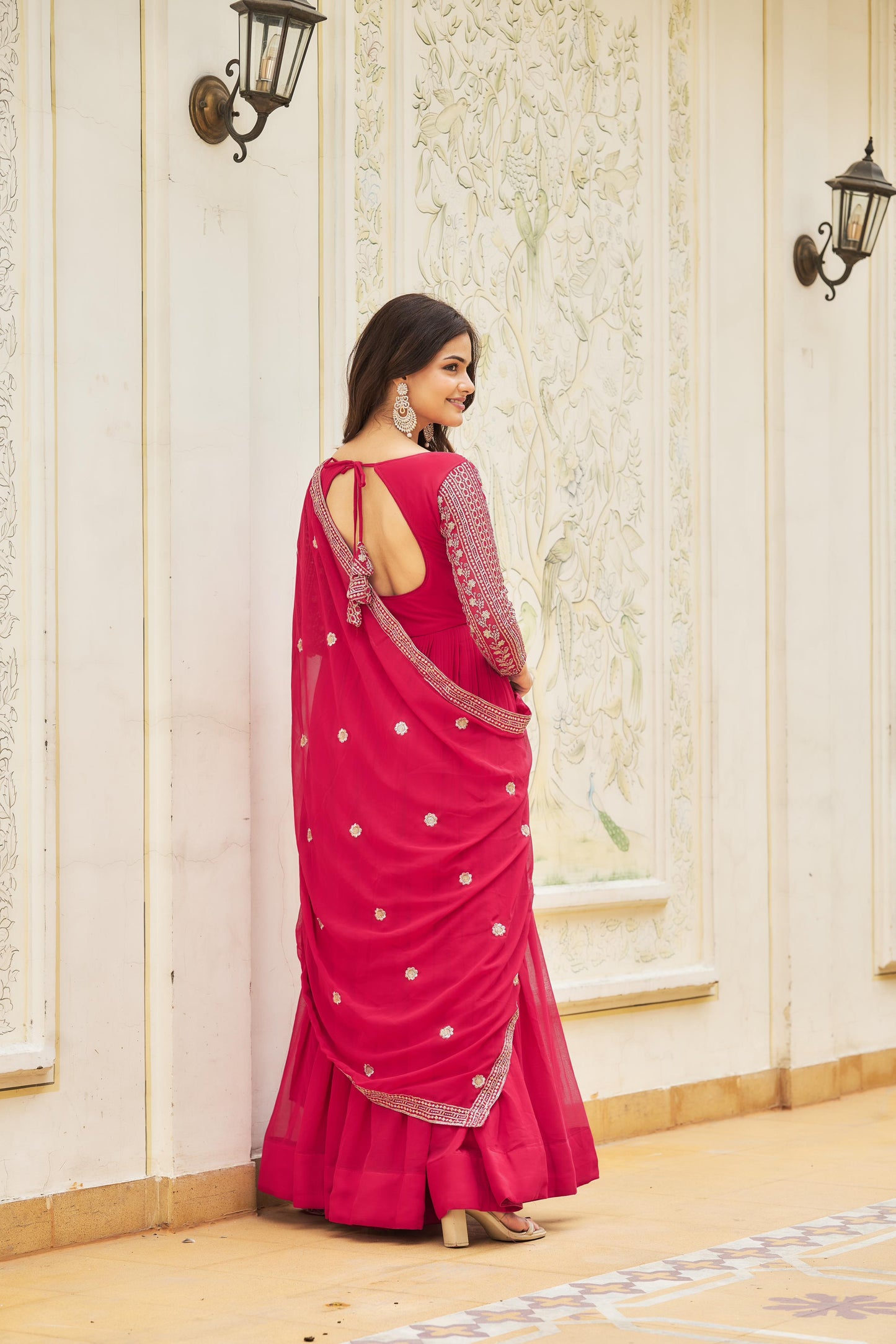 Engagement Wear Pink Color Georgette Heavy sequence Embroidery Work Designer Gown