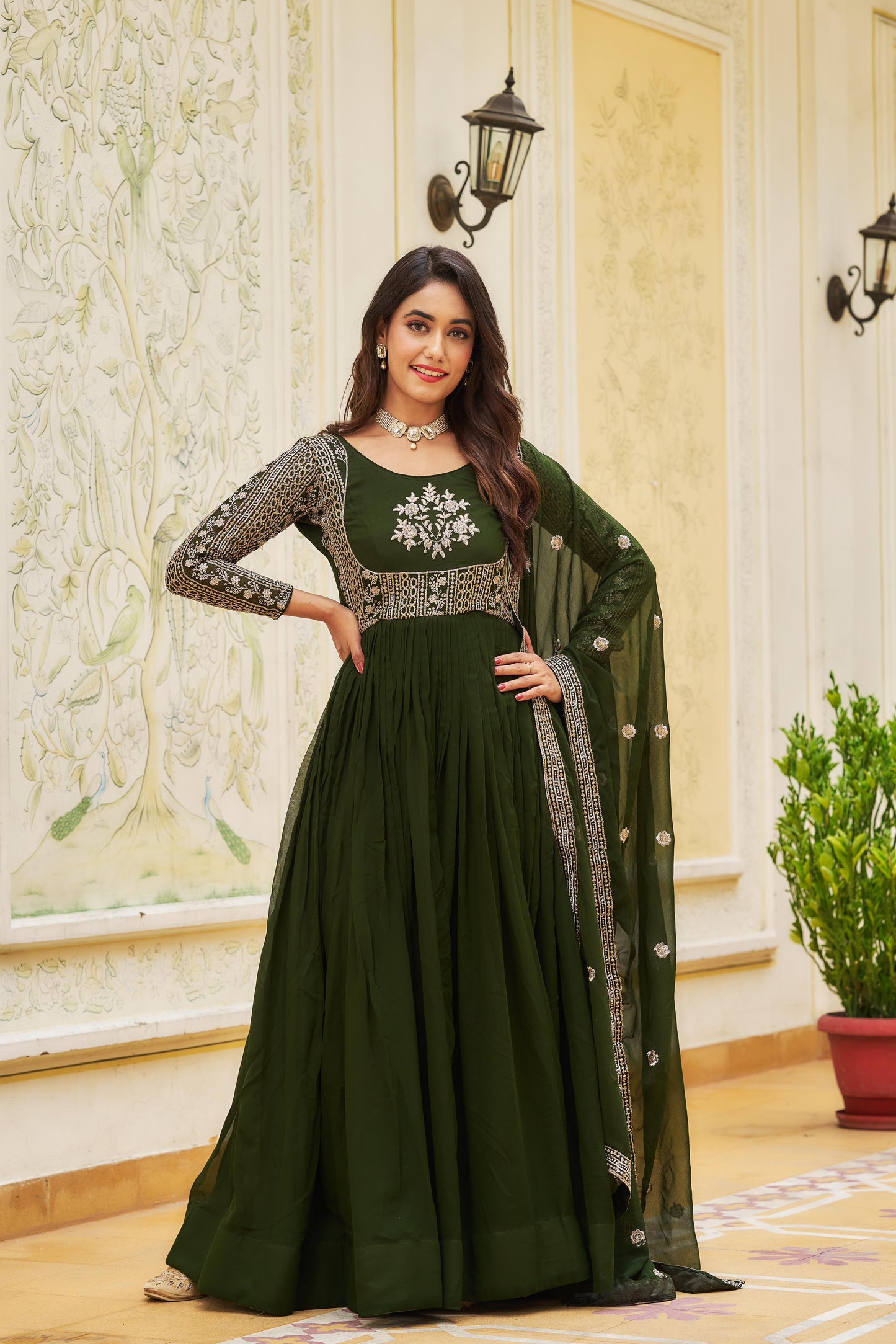 Engagement Wear Green Color Georgette Heavy sequence Embroidery Work Designer Gown